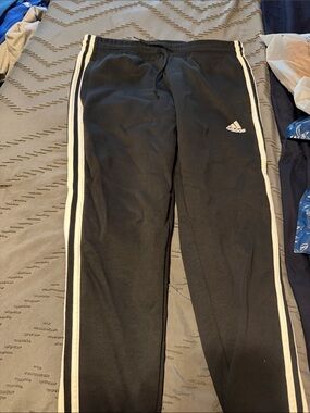 adidas Black Jogger Pants with White Side Stripes